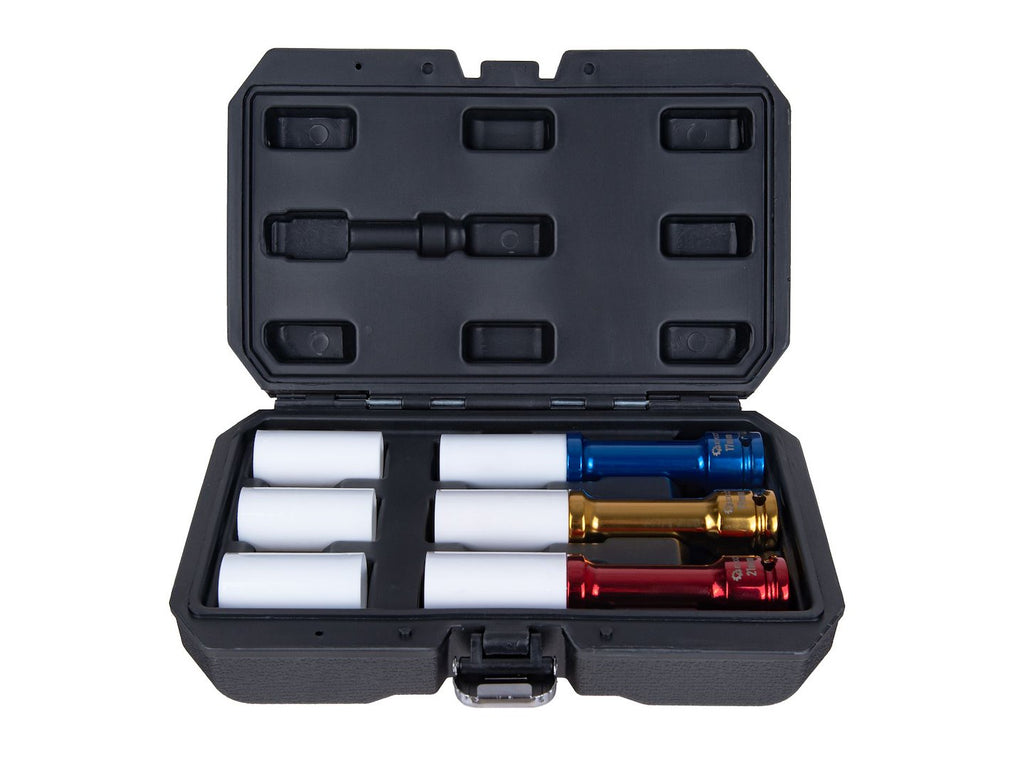Long alloy-rim impact socket set 17 mm 19 mm 21 mm