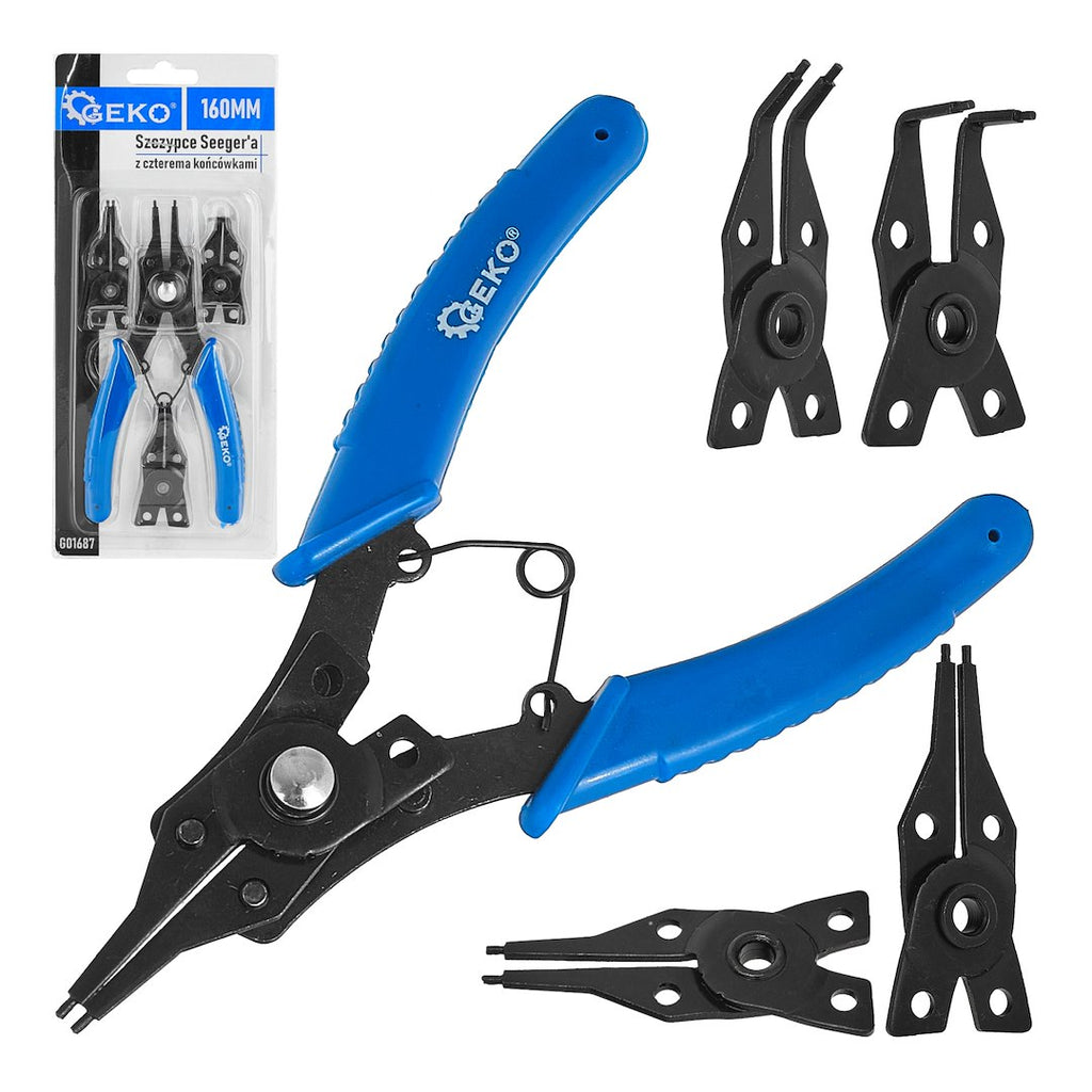 Circlip pliers with four interchangeable tips, 160 mm