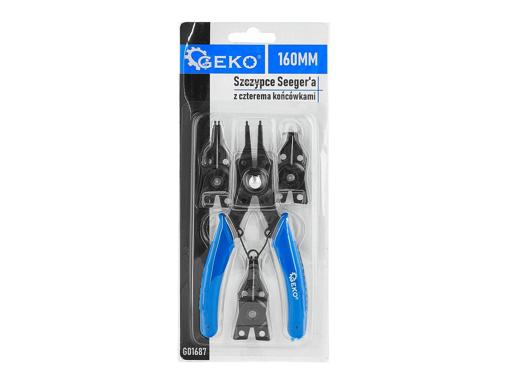 Circlip pliers with four interchangeable tips, 160 mm