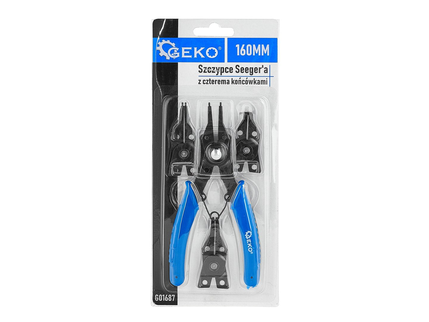 Circlip pliers with four interchangeable tips, 160 mm