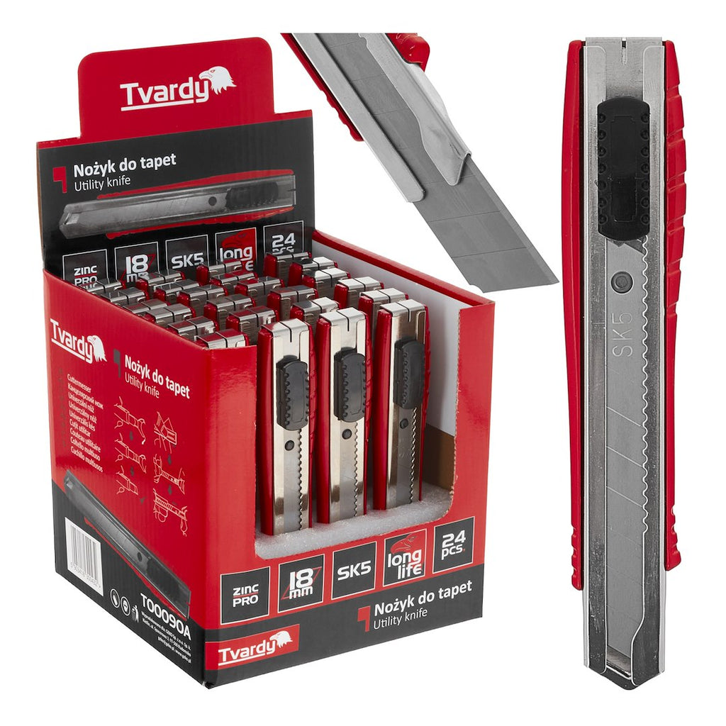 Utility knife 100 × 18 × 0.5 mm GRIT SK5 TVARDY – display box – Pack of 24
