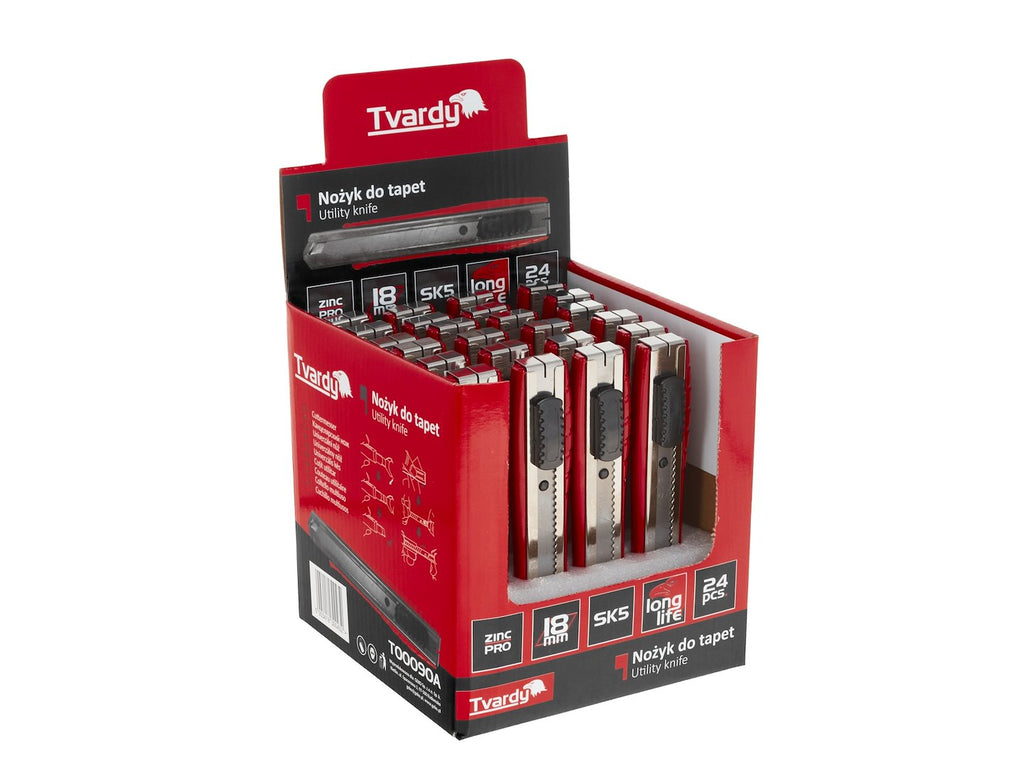 Utility knife 100 × 18 × 0.5 mm GRIT SK5 TVARDY – display box – Pack of 24