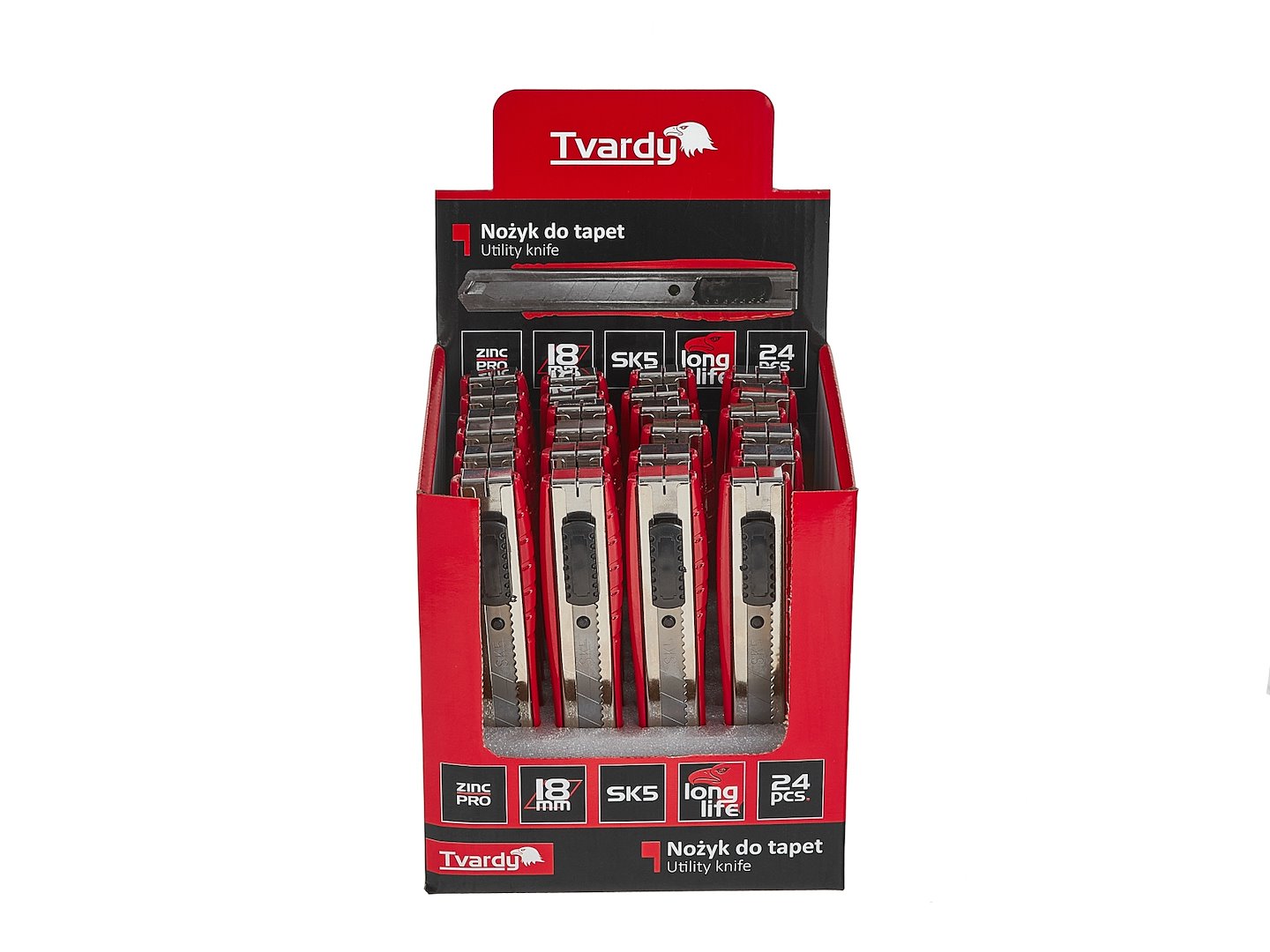 Utility knife 100 × 18 × 0.5 mm GRIT SK5 TVARDY – display box – Pack of 24