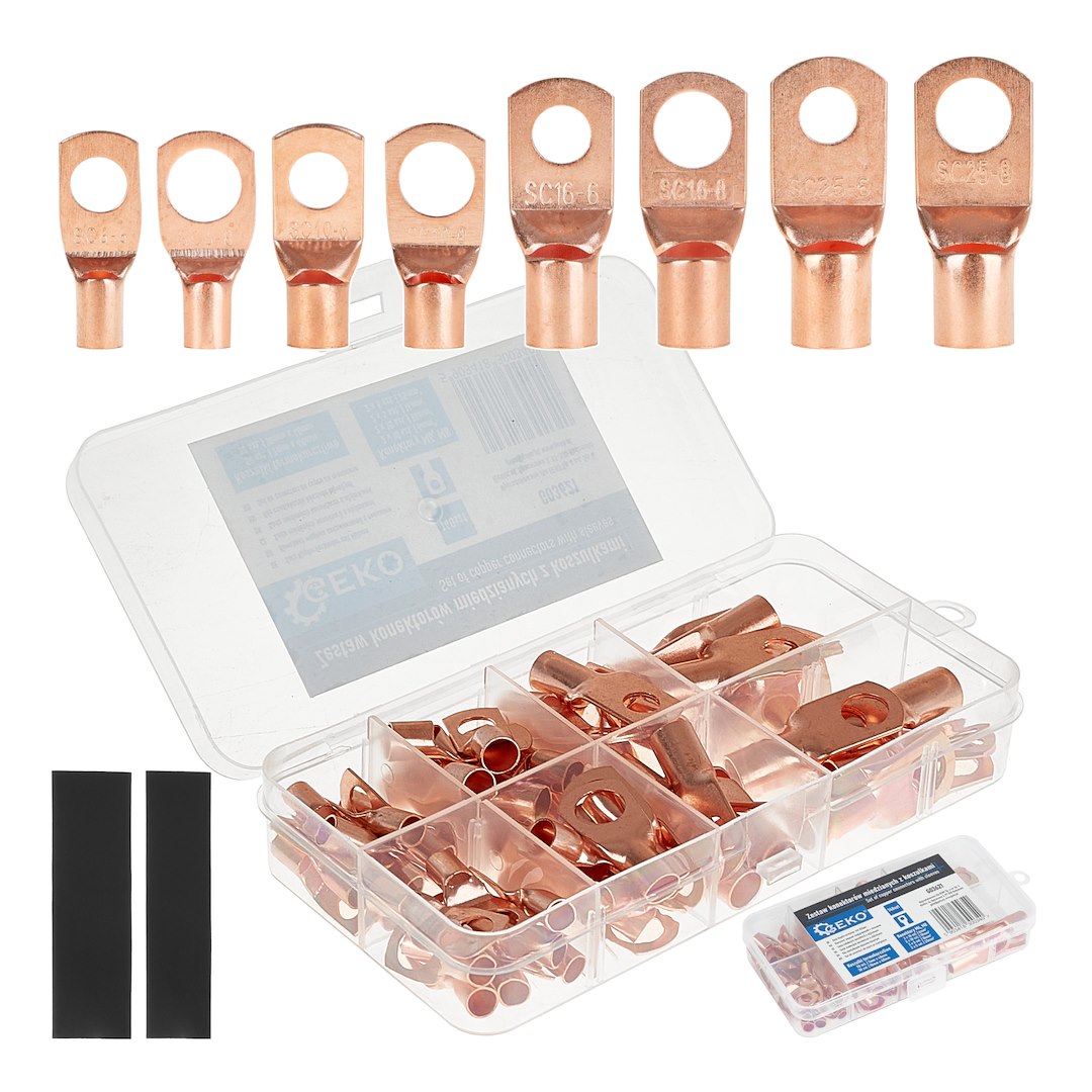 Copper non-insulated terminal connector kit with sleeves, 140 pcs