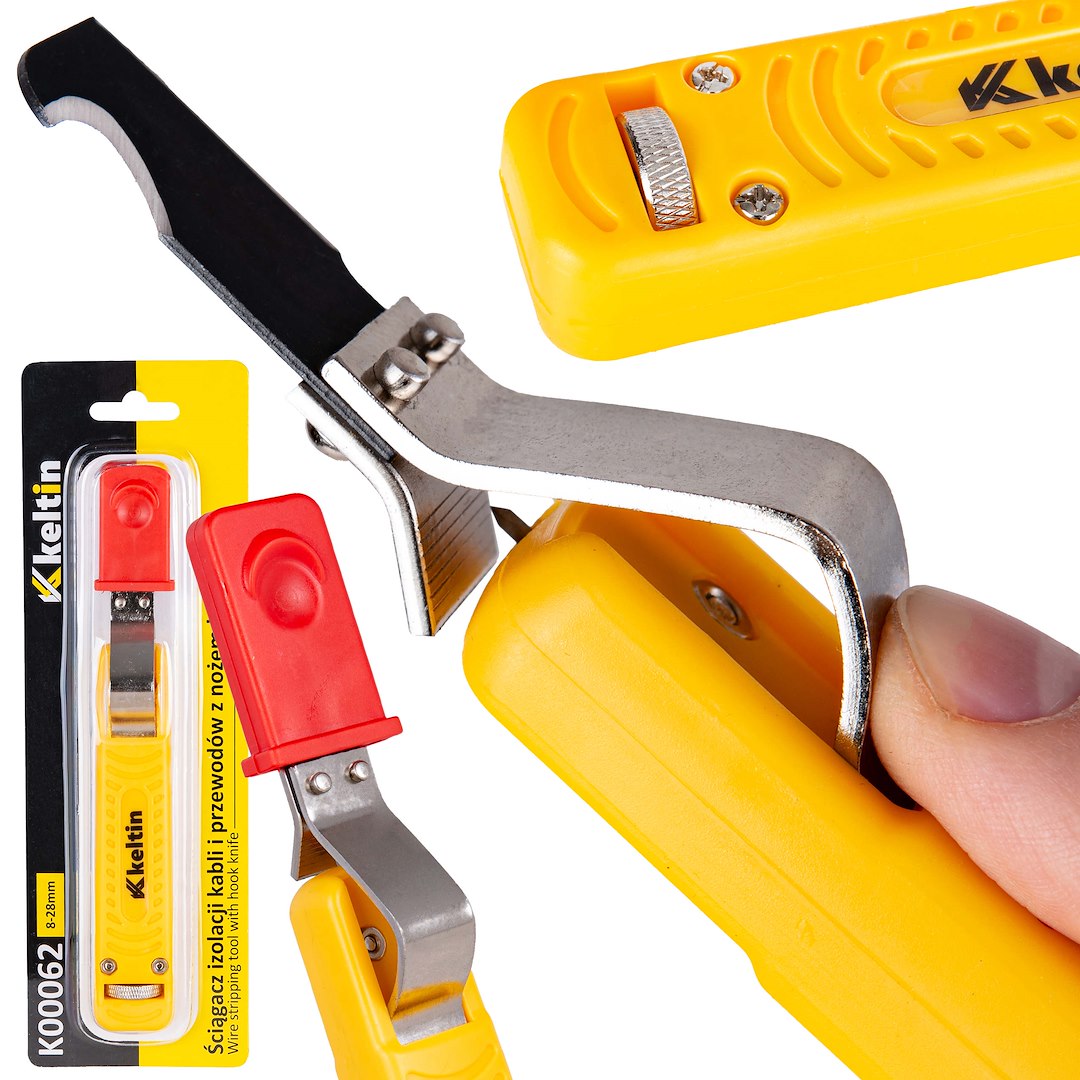 Wire stripping tool with hook knife 8-28 mm