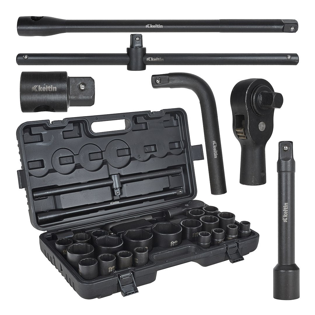 12-point / 6-point impact socket set, 3/4" & 1" drive, 17–65 mm, 26 pcs