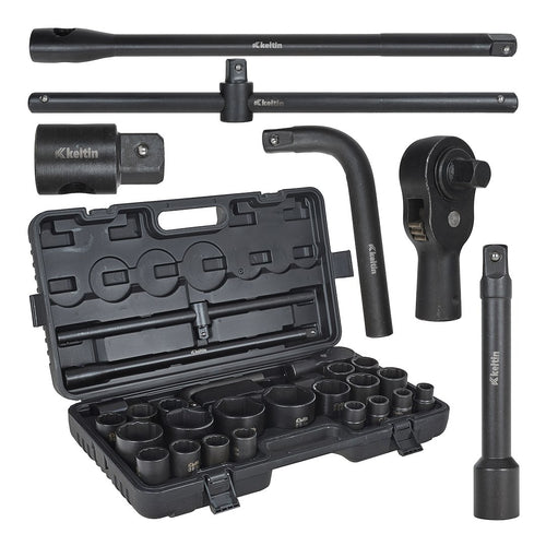 12-point / 6-point impact socket set, 3/4" & 1" drive, 17–65 mm, 26 pcs