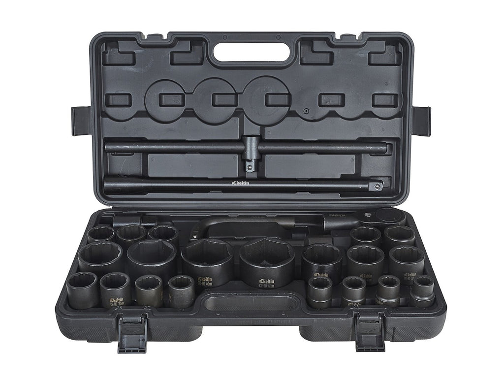 12-point / 6-point impact socket set, 3/4" & 1" drive, 17–65 mm, 26 pcs