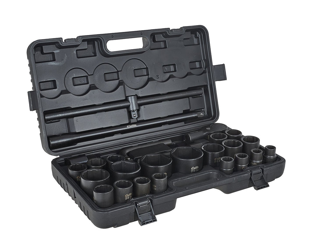 12-point / 6-point impact socket set, 3/4" & 1" drive, 17–65 mm, 26 pcs