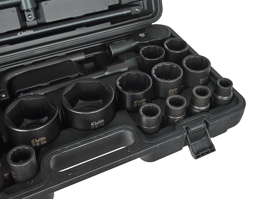 12-point / 6-point impact socket set, 3/4" & 1" drive, 17–65 mm, 26 pcs