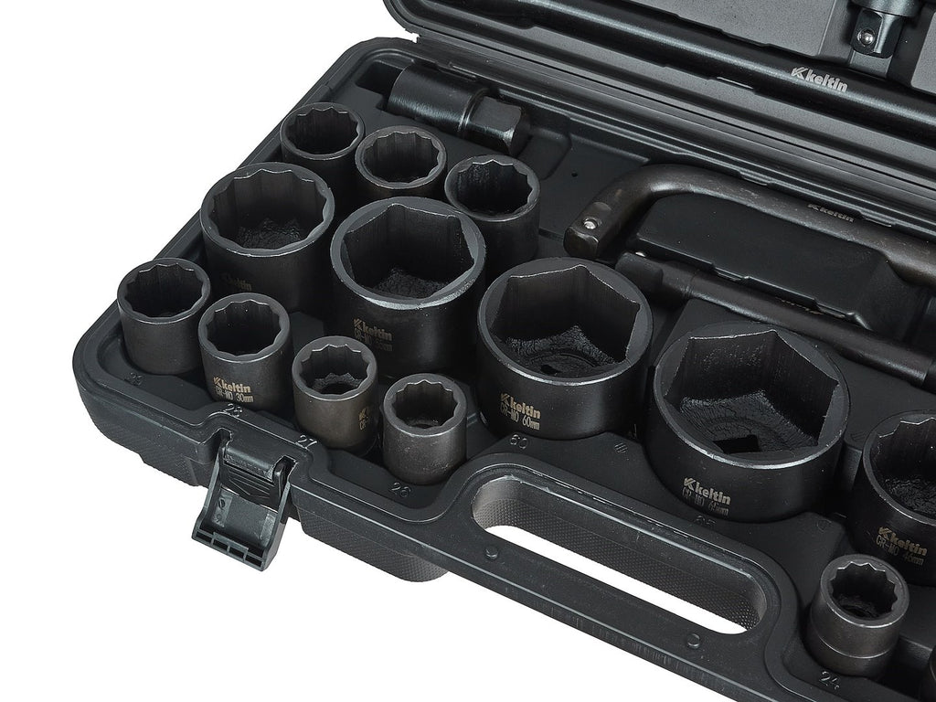 12-point / 6-point impact socket set, 3/4" & 1" drive, 17–65 mm, 26 pcs