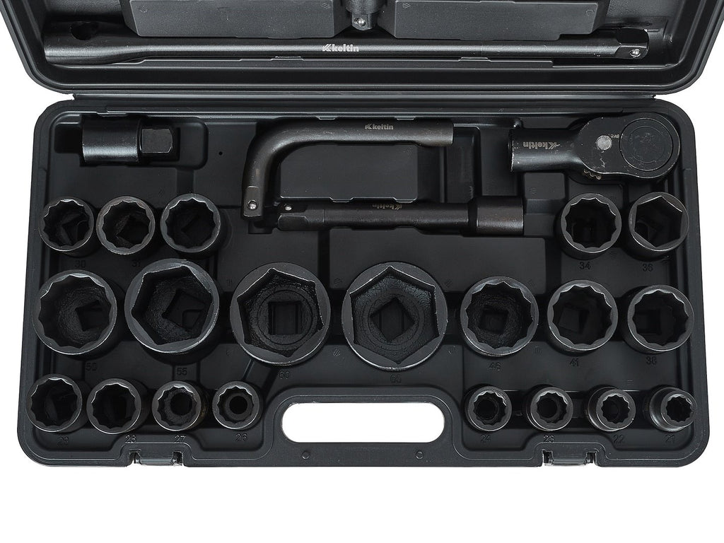 12-point / 6-point impact socket set, 3/4" & 1" drive, 17–65 mm, 26 pcs