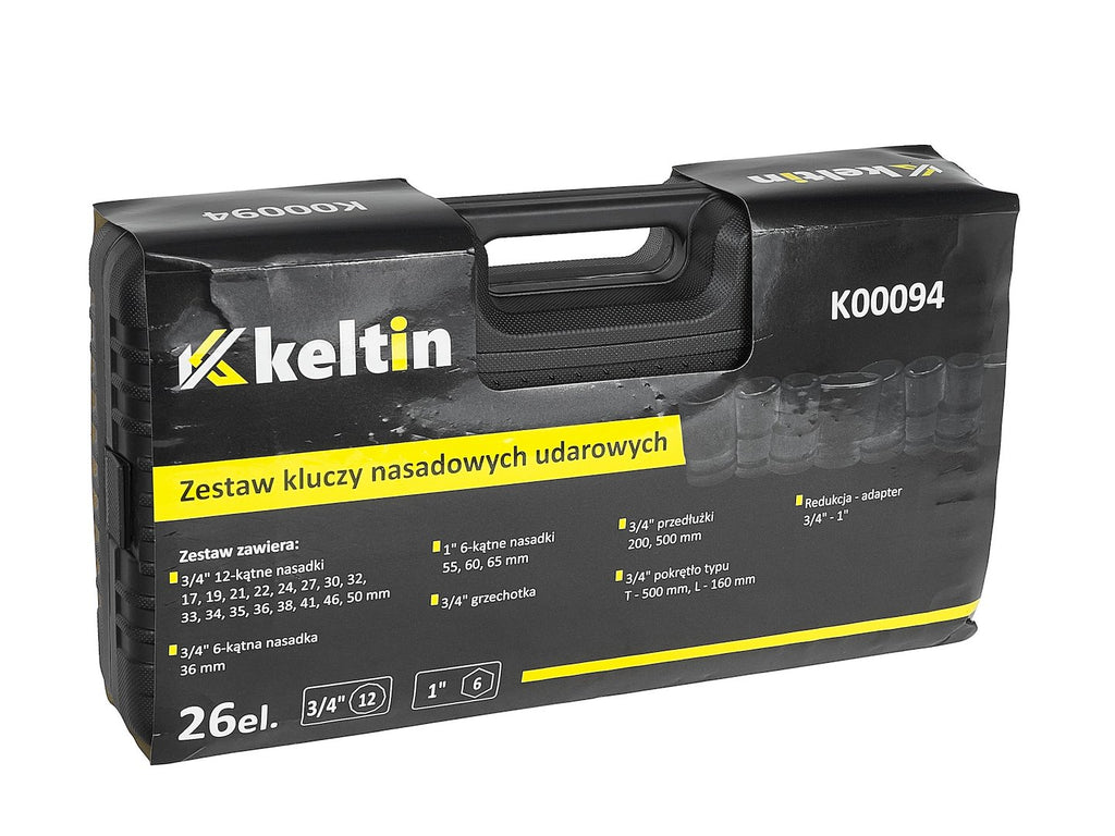 12-point / 6-point impact socket set, 3/4" & 1" drive, 17–65 mm, 26 pcs