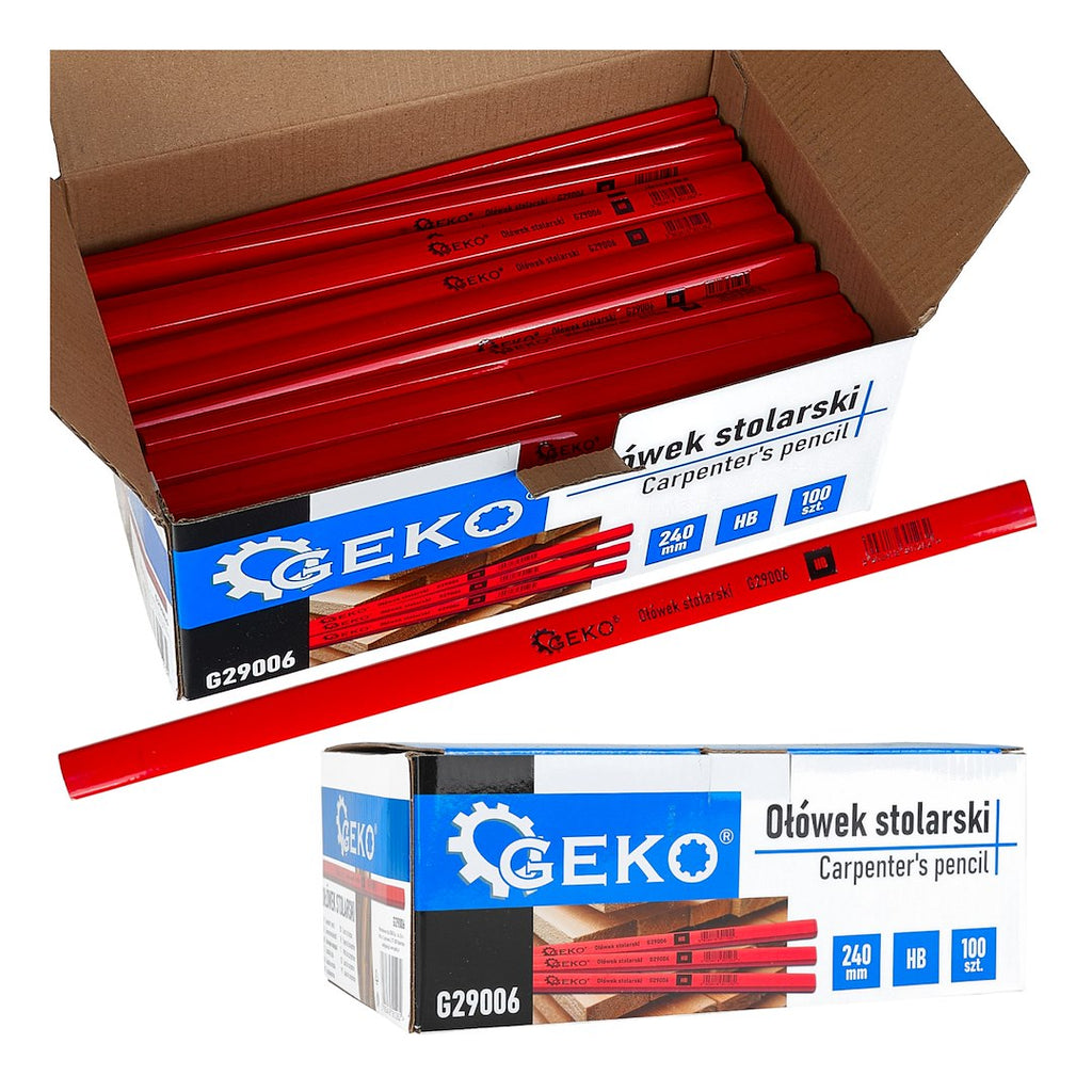 Carpenter's pencil, 240 mm, HB, 100 pcs – display box