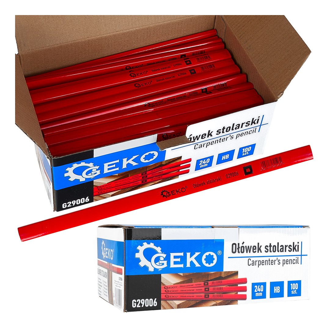 Carpenter's pencil, 240 mm, HB, 100 pcs – display box