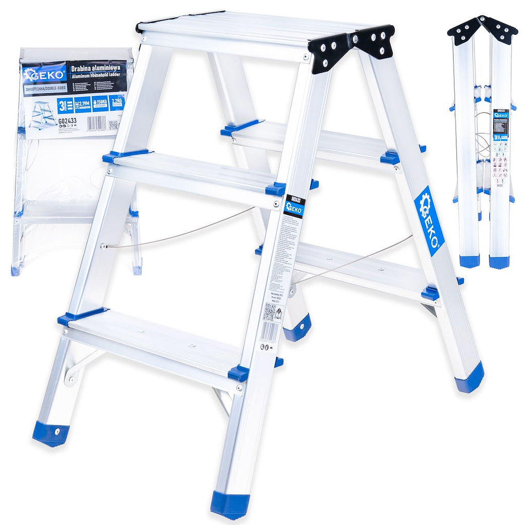 Aluminum 3-step double-sided ladder, 150 kg