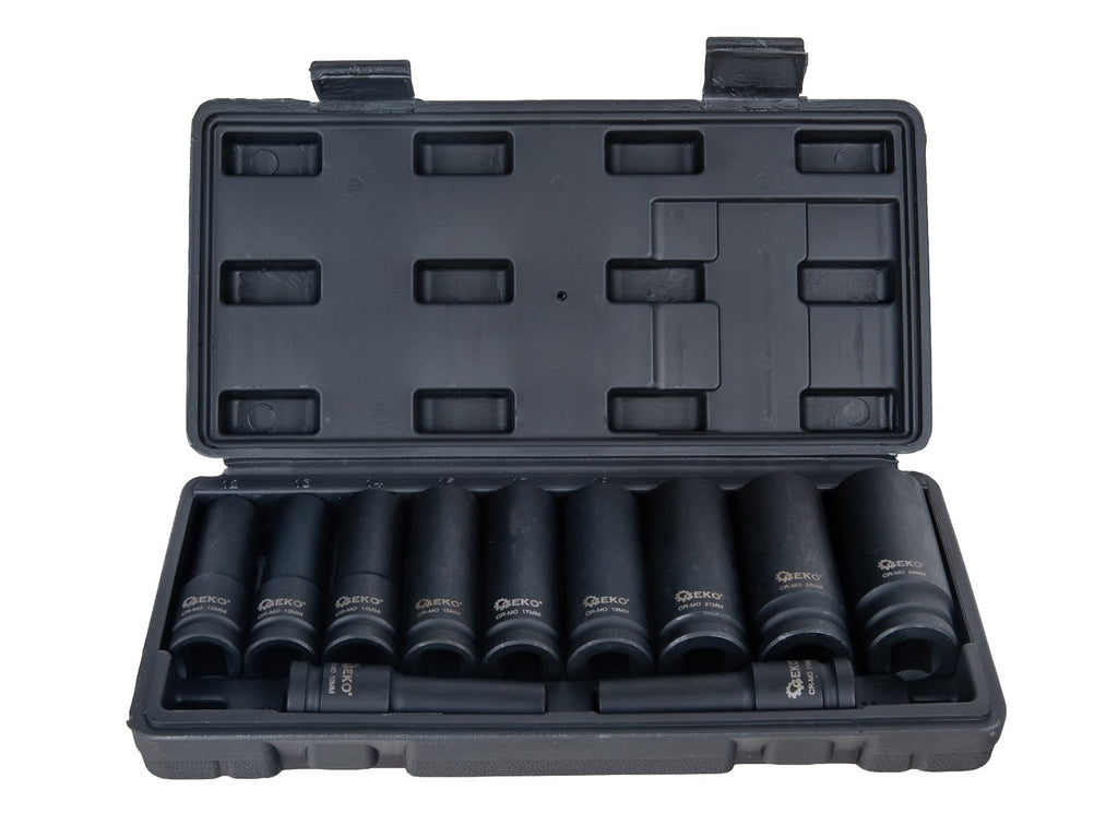 Set of long impact sockets, 1/2" drive, 10-24 mm (11 pcs)