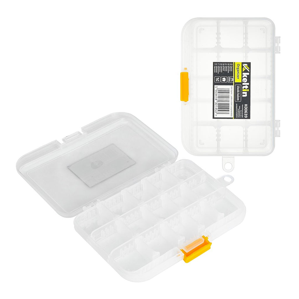 Plastic storage box for screws — 15 compartments