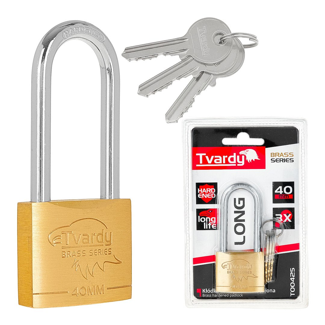 Brass hardened long-shackle padlock 40 mm BRASS-SERIES