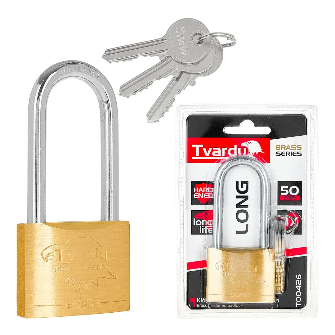 Brass hardened long-shackle padlock 50 mm BRASS-SERIES