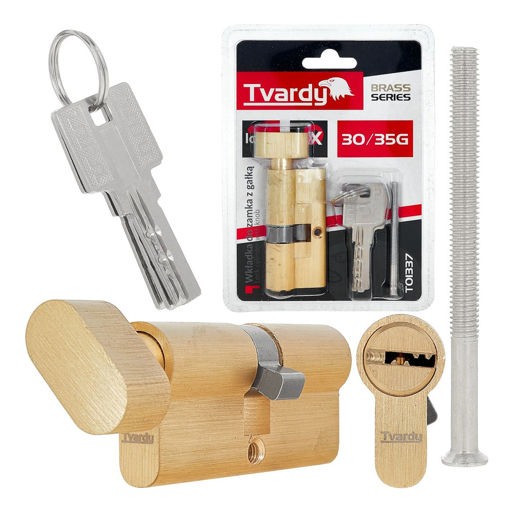 Lock cylinder insert with knob, 30/35k (brass color)