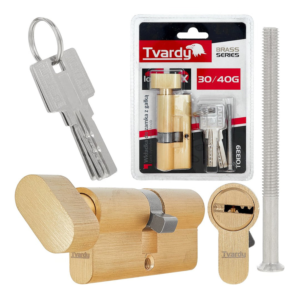 Lock Cylinder Insert with Knob 30/40k (Brass Color)