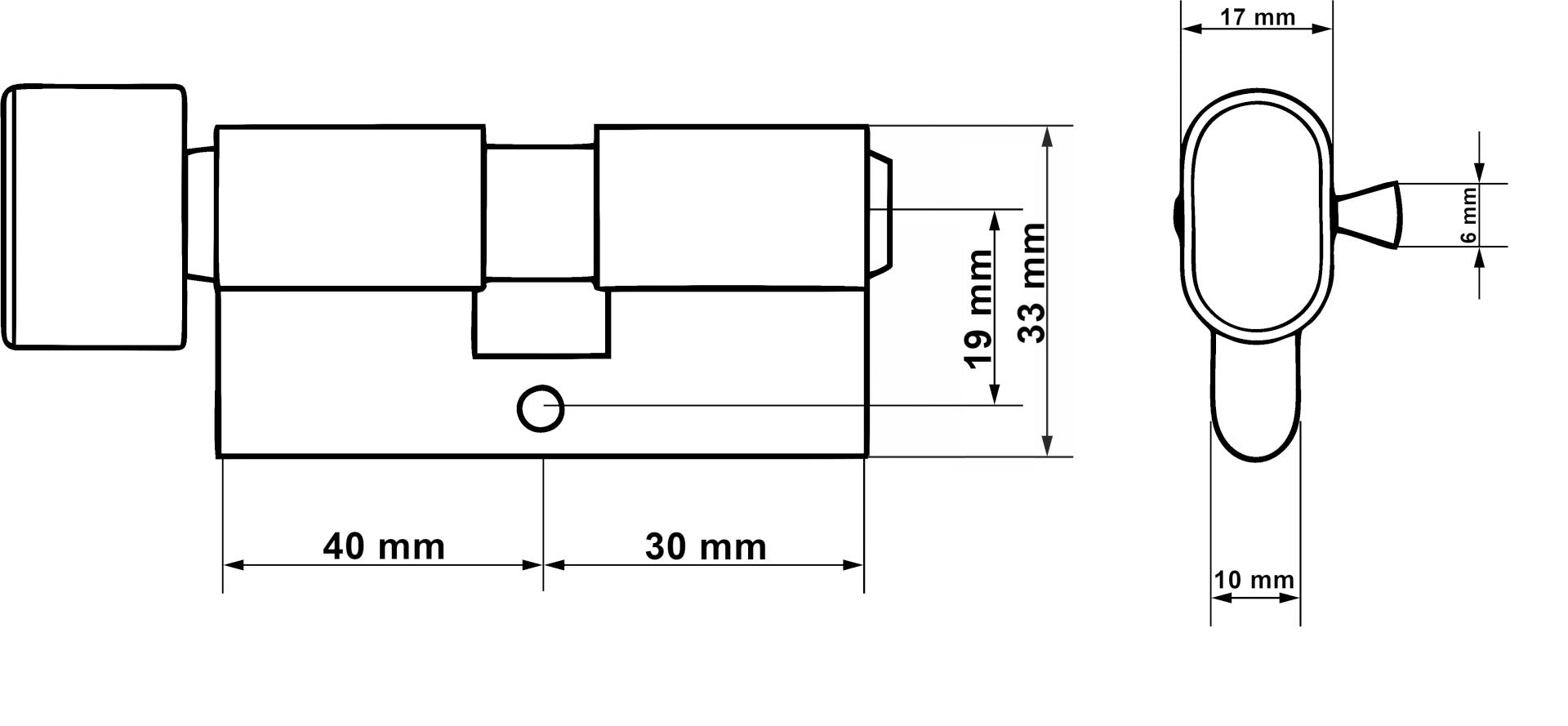 Lock Cylinder Insert with Knob 30/40k (Brass Color)