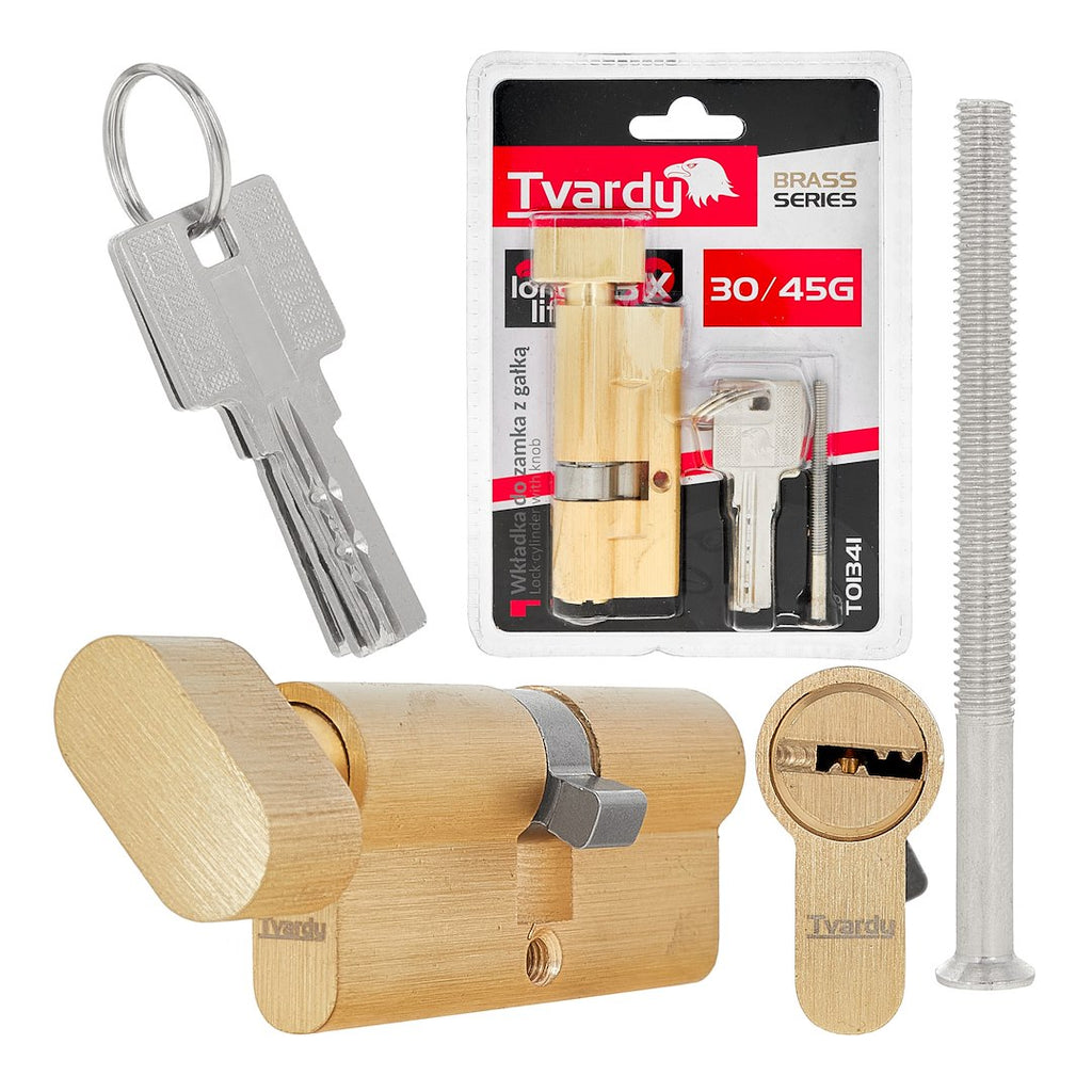 Lock cylinder insert with knob 30/45k (brass color)