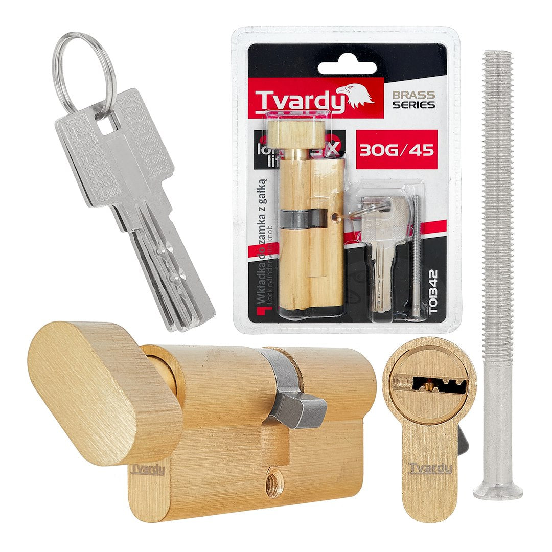 Lock Cylinder Insert with Knob 30k/45 (Brass Color)