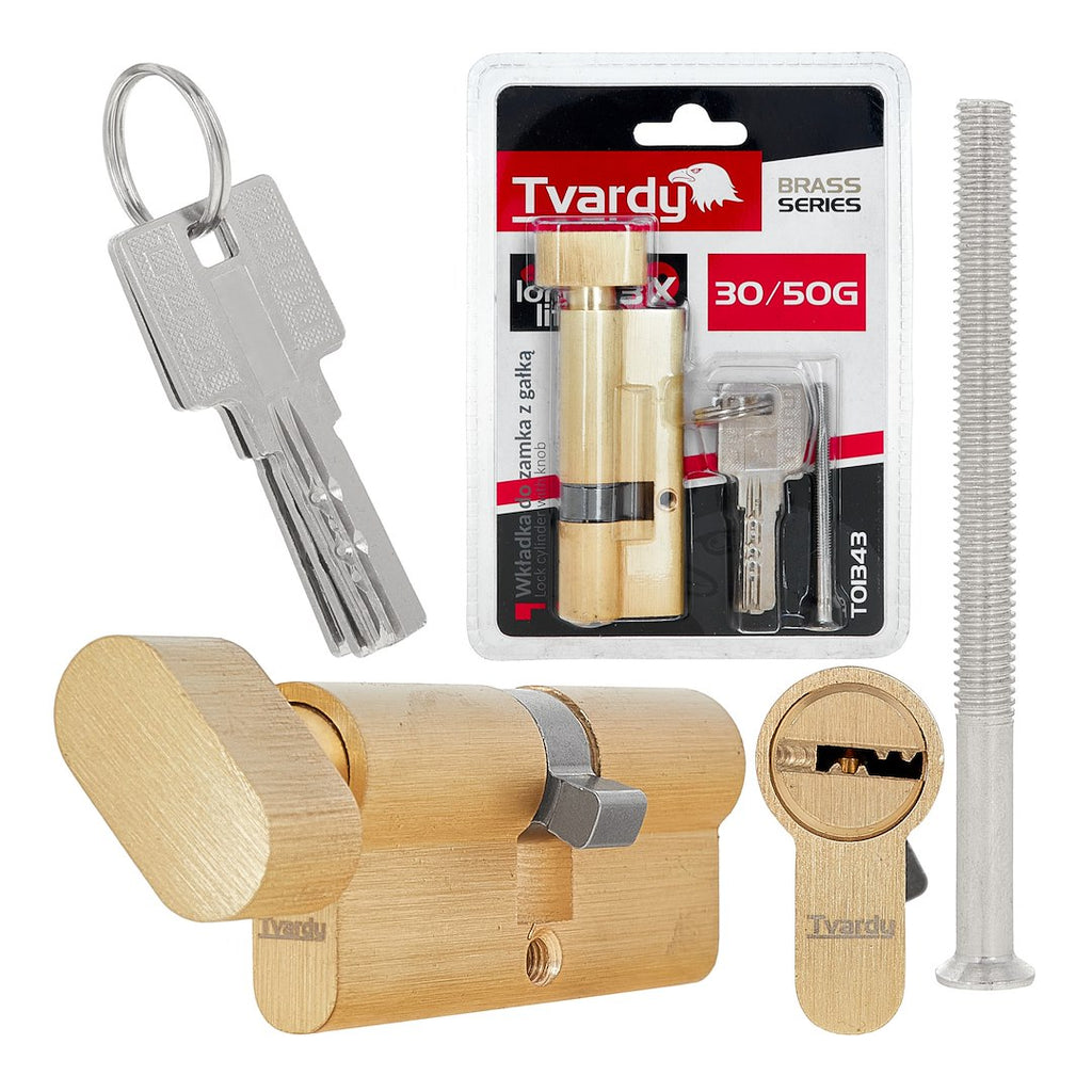 Lock cylinder insert with knob 30/50k (brass-colored)