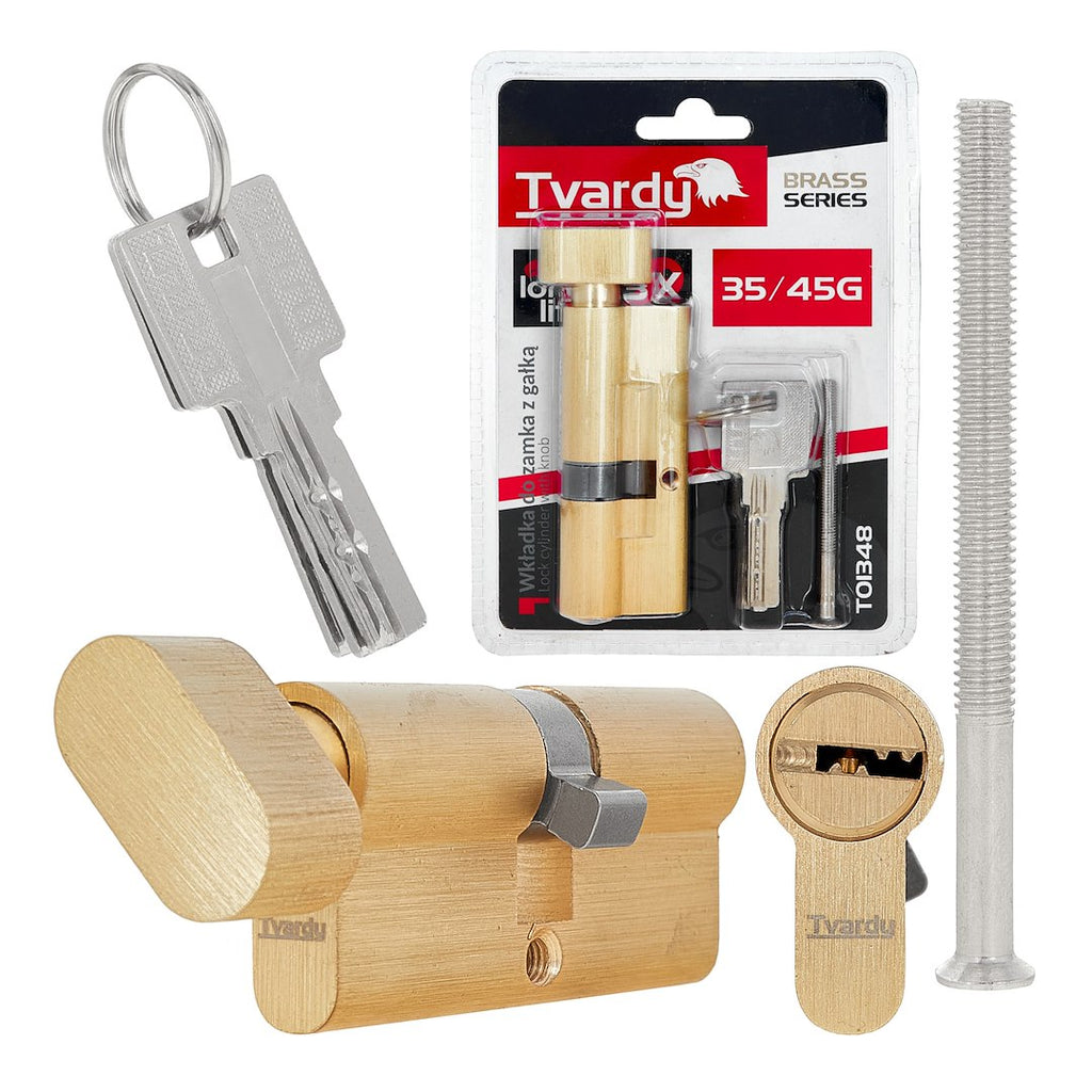 Lock cylinder insert with knob 35/45k (brass color)