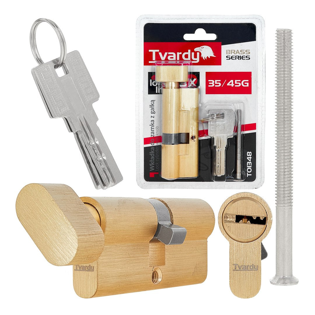 Lock cylinder insert with knob 35/45k (brass color)