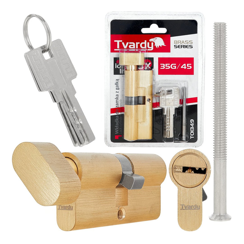Lock Cylinder Insert with Knob 35k/45 (Brass Color)