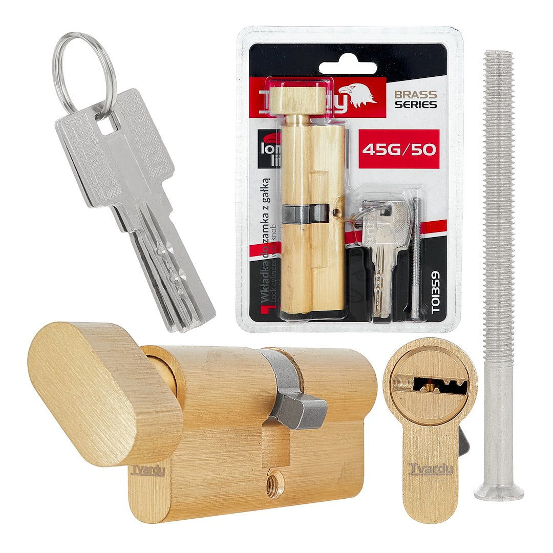 Lock Cylinder Insert with Knob 45k/50 (Brass Color)