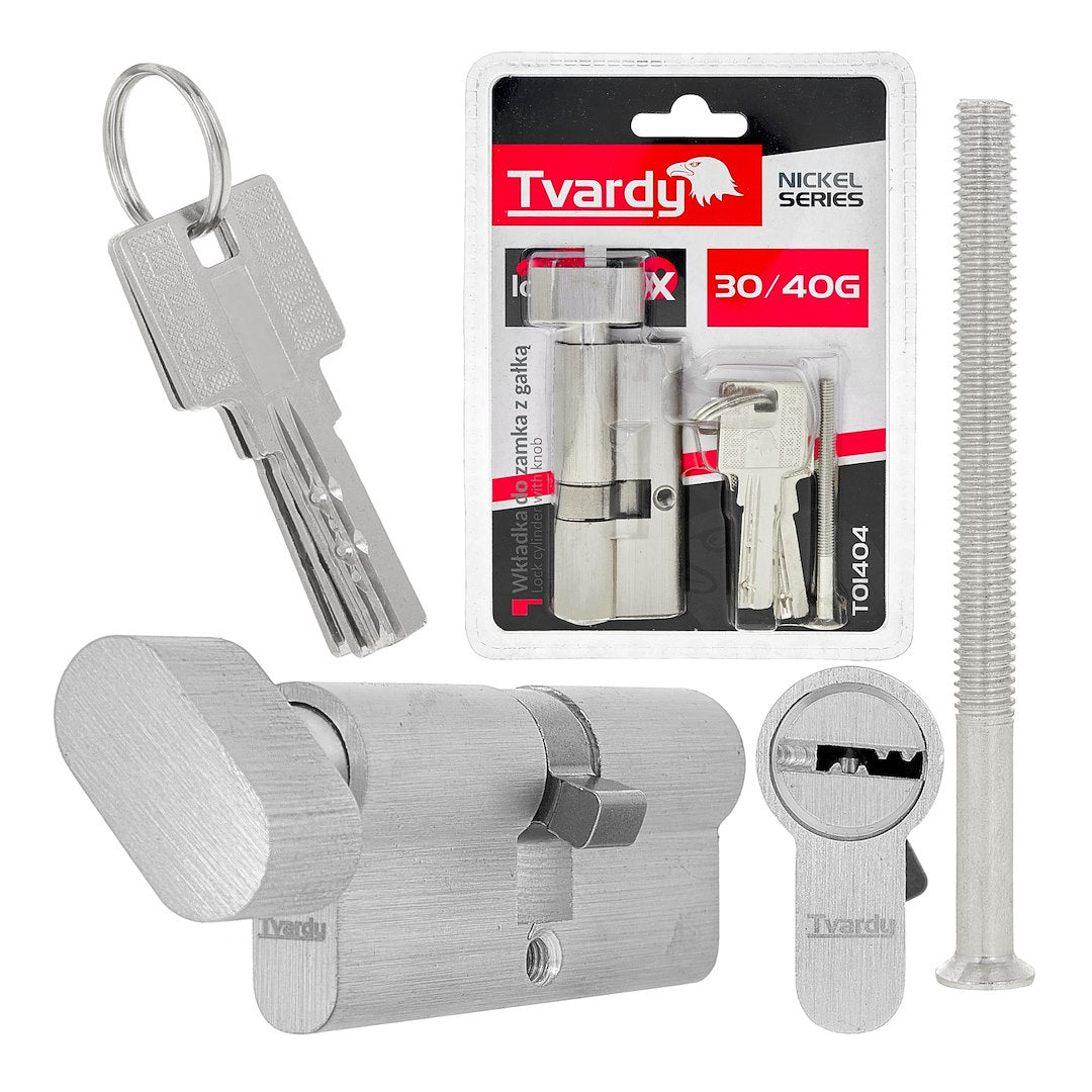 Lock Cylinder Insert with Knob 30/40k (Nickel Color)