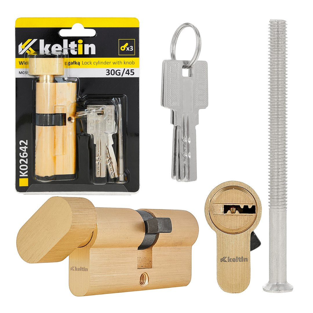 Lock cylinder insert with knob 30k/45 (brass-colored)