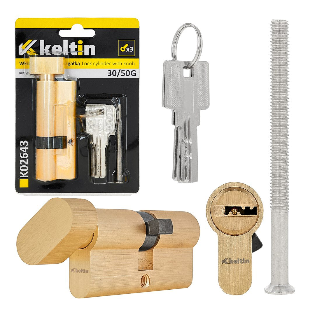 Lock Cylinder Insert with Knob 30/50k (brass color)