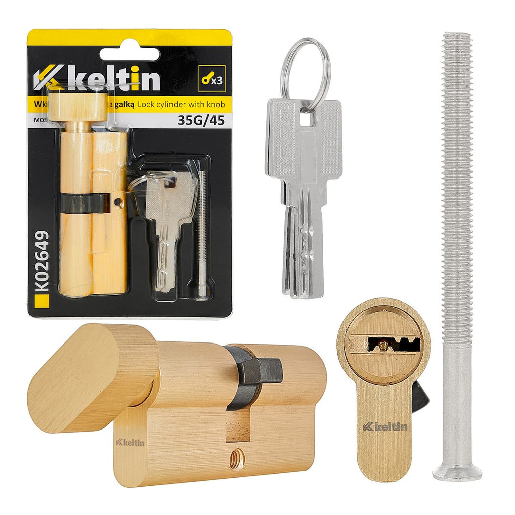 Lock cylinder insert with knob 35k/45 (brass color)
