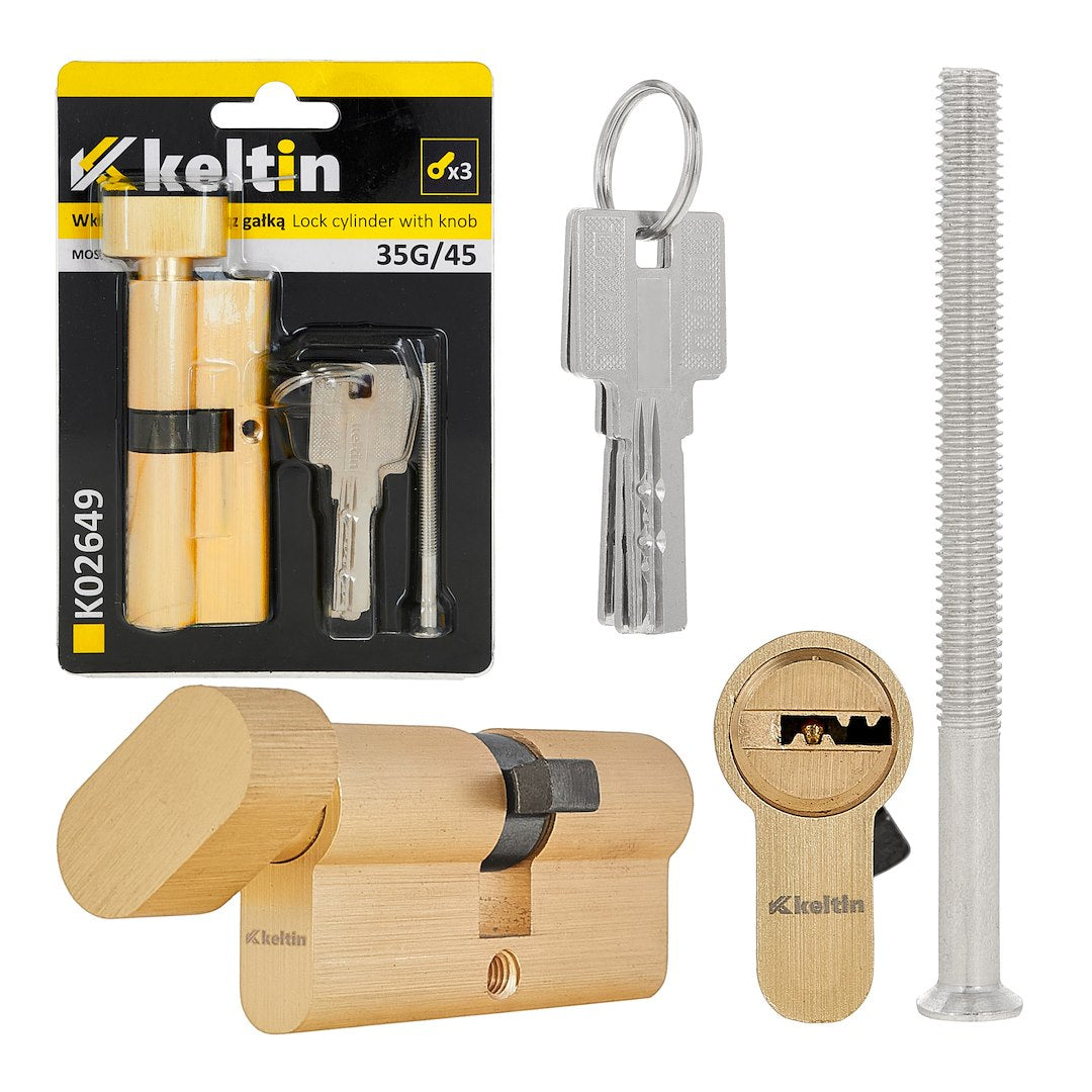 Lock cylinder insert with knob 35k/45 (brass color)