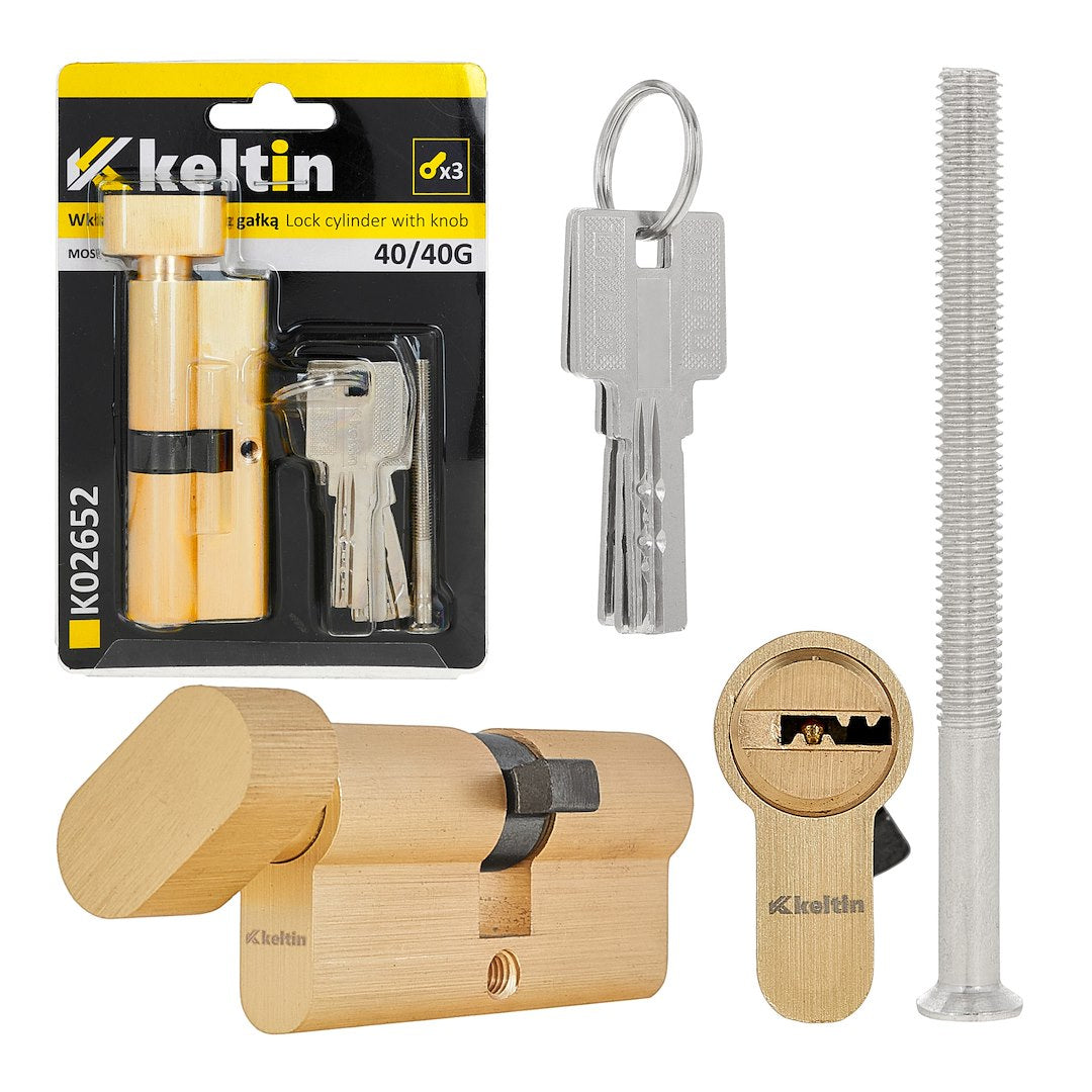 Lock Cylinder Insert with Knob 40/40k (brass color)