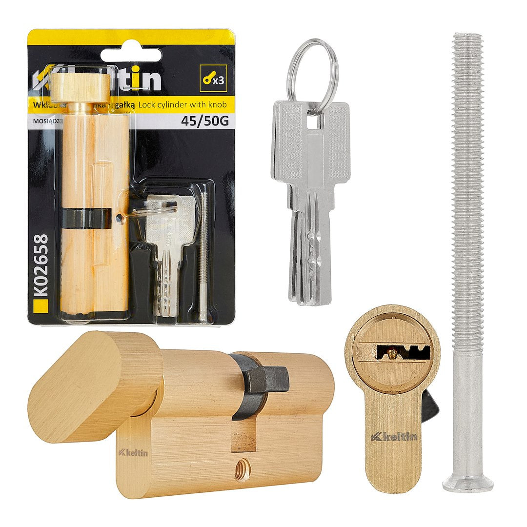 Lock cylinder insert with knob 45/50k (brass color)