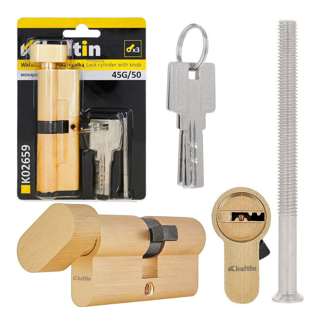 Lock cylinder insert with knob 45k/50 (brass color)