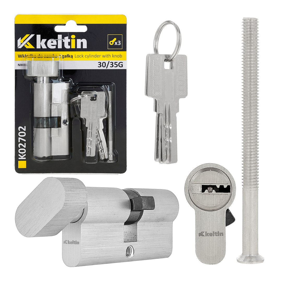 Lock Cylinder Insert with Knob 30/35k (Nickel Color)