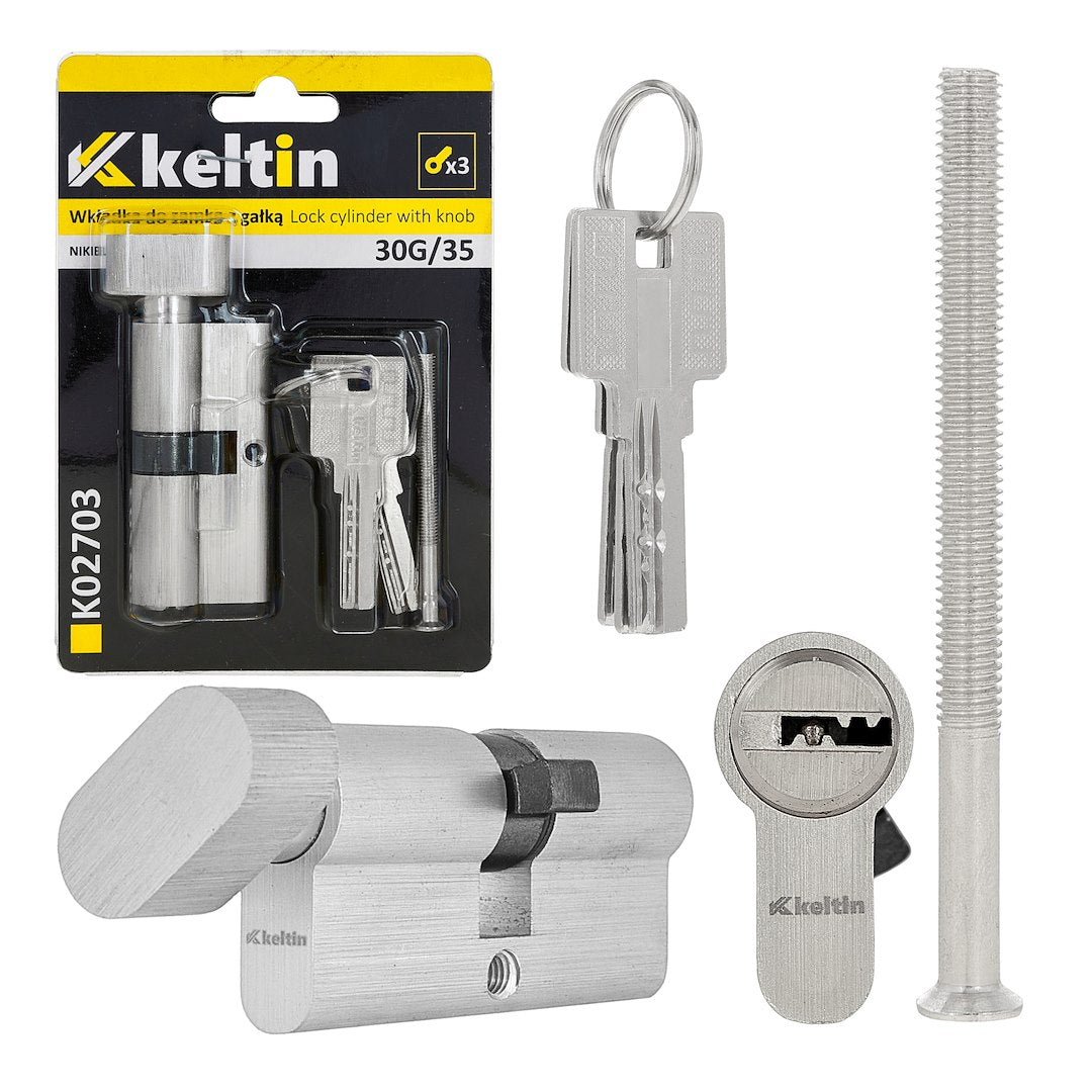 Lock Cylinder Insert with Knob 30k/35 (Nickel Color)