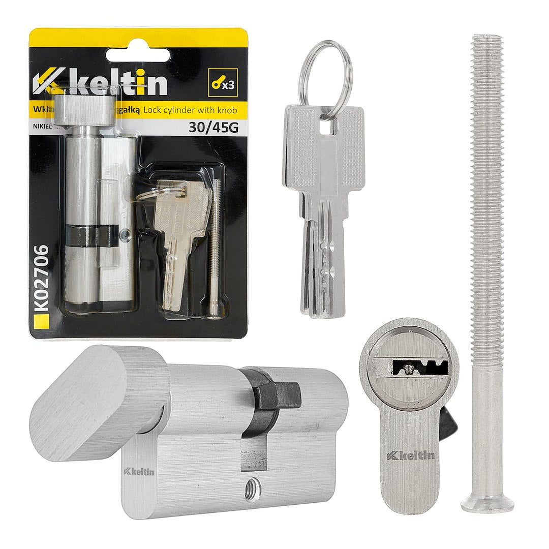 Lock cylinder insert with knob, 30/45k (nickel color)