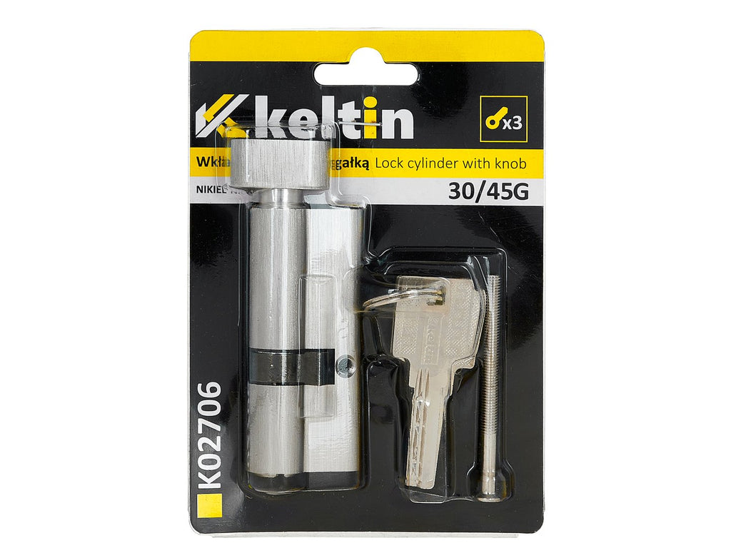 Lock cylinder insert with knob, 30/45k (nickel color)