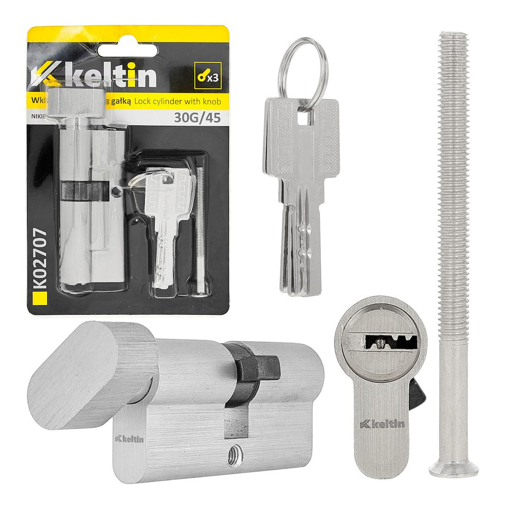 Lock Cylinder Insert with Knob 30k/45 (nickel color)