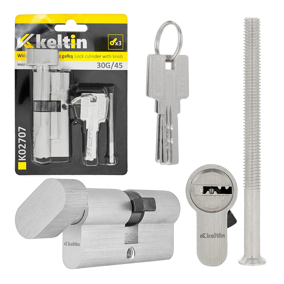 Lock Cylinder Insert with Knob 30k/45 (nickel color)
