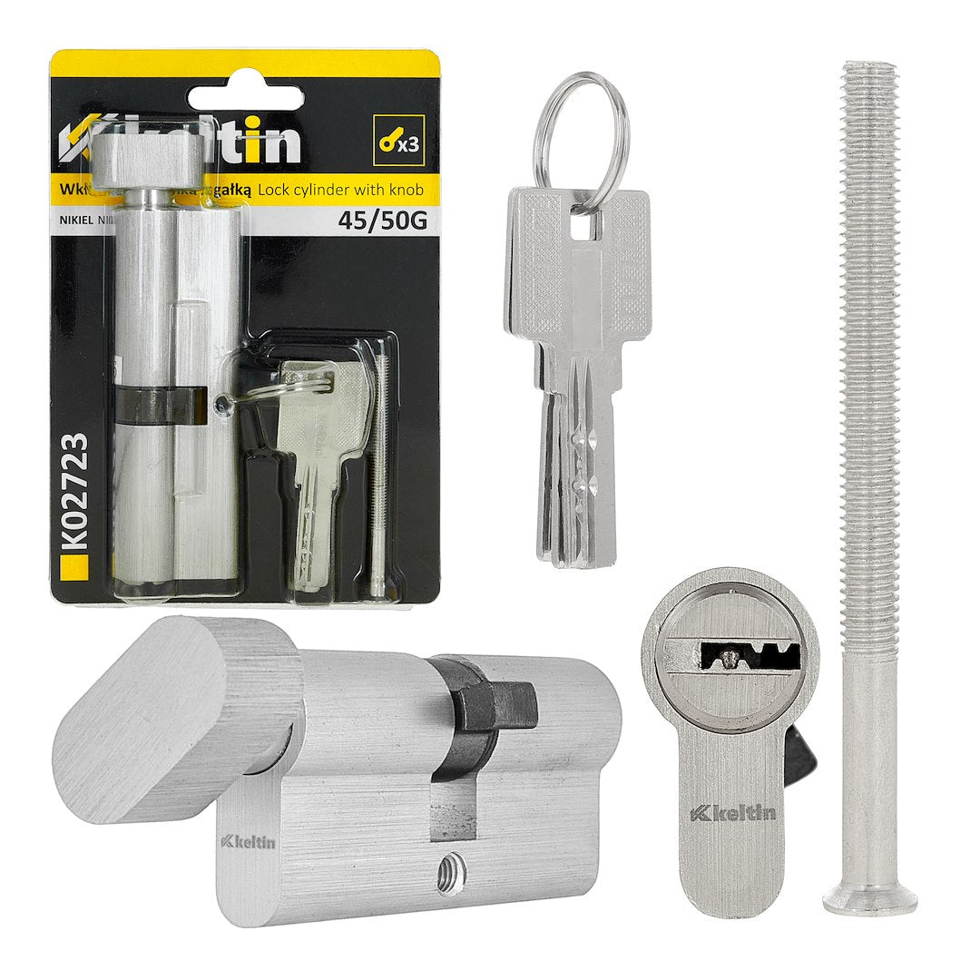 Lock cylinder insert with knob 45/50k (nickel color)