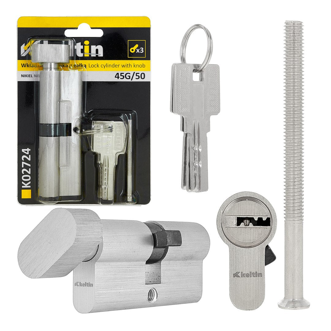 Lock cylinder insert with knob 45k/50 (nickel color)